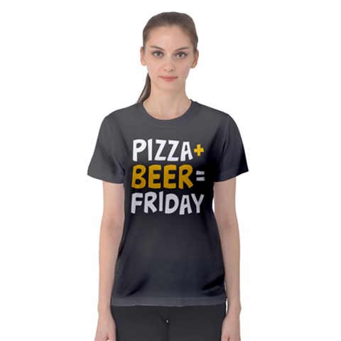 Pizza + Beer = Friday Women s Sport Mesh Tee by Contest2494620