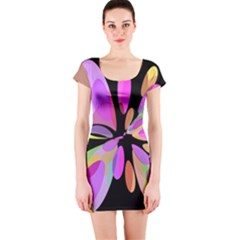Pink Abstract Flower Short Sleeve Bodycon Dress by Valentinaart