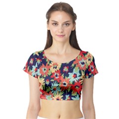 Alexa Floral Short Sleeve Crop Top (tight Fit) by LisaGuenDesign