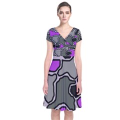 Purple And Gray Abstraction Short Sleeve Front Wrap Dress by Valentinaart