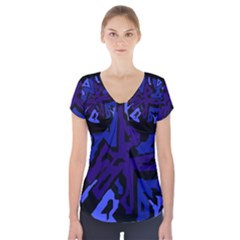 Deep Blue Abstraction Short Sleeve Front Detail Top by Valentinaart