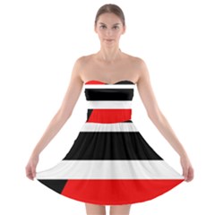 Red, White And Black Abstraction Strapless Dresses by Valentinaart