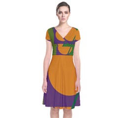 Green And Orange Geometric Design Short Sleeve Front Wrap Dress by Valentinaart