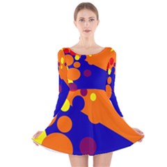 Blue And Orange Dots Long Sleeve Velvet Skater Dress by Valentinaart