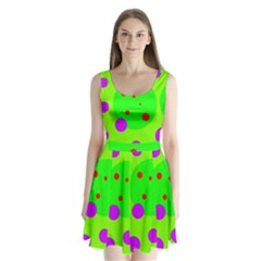 Green And Purple Dots Split Back Mini Dress  by Valentinaart