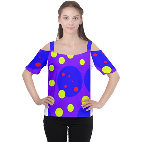 Purple And Yellow Dots Women s Cutout Shoulder Tee by Valentinaart