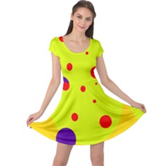 Yellow And Purple Dots Cap Sleeve Dresses by Valentinaart