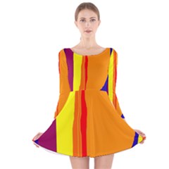 Hot Colorful Lines Long Sleeve Velvet Skater Dress by Valentinaart