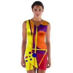 Orange Abstract Design Wrap Front Bodycon Dress by Valentinaart