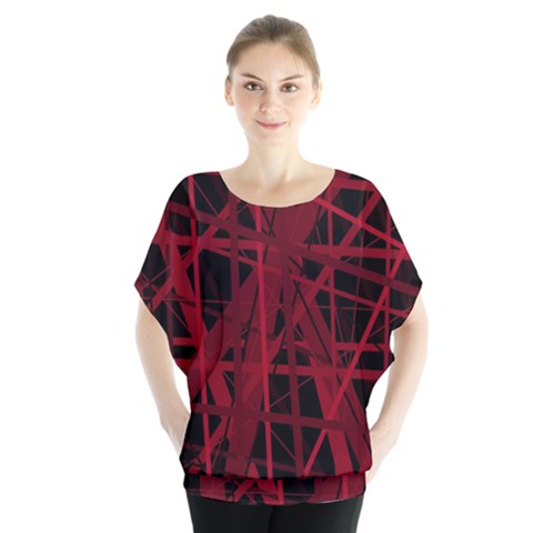 Black And Red Pattern Batwing Chiffon Blouse by Valentinaart