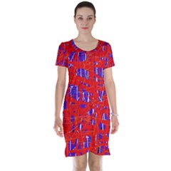 Blue And Red Pattern Short Sleeve Nightdress by Valentinaart