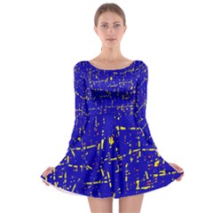 Blue Pattern Long Sleeve Skater Dress by Valentinaart