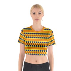 Hearts And Rhombus Pattern                                                                                          Cotton Crop Top by LalyLauraFLM