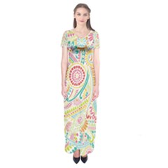 Hippie Flowers Pattern, Pink Blue Green, Zz0101 Short Sleeve Maxi Dress by Zandiepants
