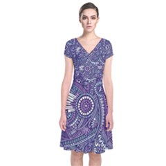 Purple Hippie Flowers Pattern, Zz0102, Short Sleeve Front Wrap Dress by Zandiepants