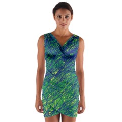 Green Pattern Wrap Front Bodycon Dress by Valentinaart