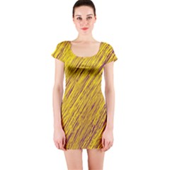 Yellow Van Gogh Pattern Short Sleeve Bodycon Dress by Valentinaart