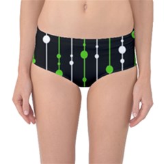 Green, White And Black Pattern Mid-waist Bikini Bottoms by Valentinaart