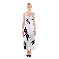 Black And White Dragonflies Sleeveless Maxi Dress by Valentinaart