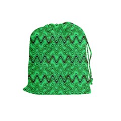 Green Wavy Squiggles Drawstring Pouches (large)  by BrightVibesDesign