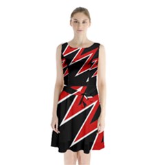 Black And Red Simple Design Sleeveless Waist Tie Dress by Valentinaart
