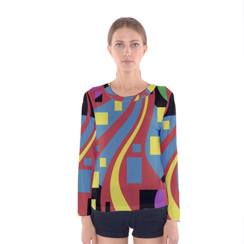 Colorful Abstrac Art Women s Long Sleeve Tee by Valentinaart