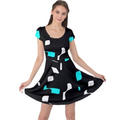 Blue, Black And White Pattern Cap Sleeve Dresses by Valentinaart