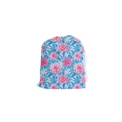 Blue & Pink Floral Drawstring Pouches (xs)  by TanyaDraws