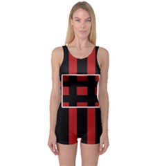 Red And Black Geometric Pattern One Piece Boyleg Swimsuit by Valentinaart
