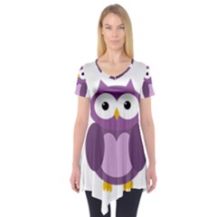 Purple Transparetn Owl Short Sleeve Tunic  by Valentinaart
