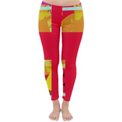 Red Abstraction Winter Leggings  by Valentinaart