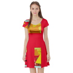 Red Abstraction Short Sleeve Skater Dress by Valentinaart