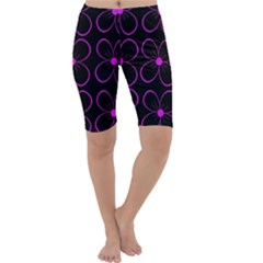 Purple Floral Pattern Cropped Leggings  by Valentinaart