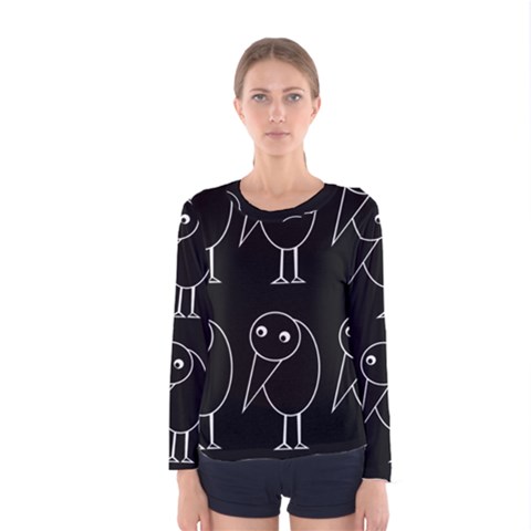 Black And White Birds Women s Long Sleeve Tee by Valentinaart
