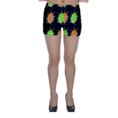 Green And Orange Bug Pattern Skinny Shorts by Valentinaart