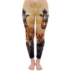 Funny, Cute Giraffe With Sunglasses And Flowers Winter Leggings  by FantasyWorld7
