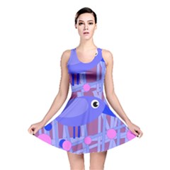 Purple And Blue Bird Reversible Skater Dress by Valentinaart