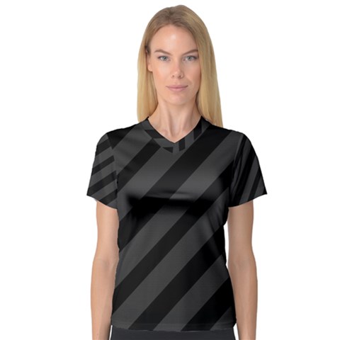 Gray And Black Lines Women s V-neck Sport Mesh Tee by Valentinaart