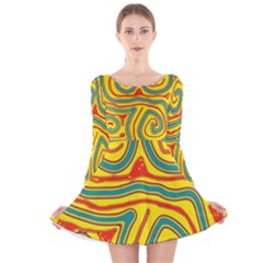 Colorful Decorative Lines Long Sleeve Velvet Skater Dress by Valentinaart