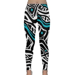 Blue, Black And White Abstract Art Yoga Leggings  by Valentinaart