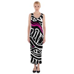 Magenta, Black And White Abstract Art Fitted Maxi Dress by Valentinaart