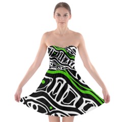 Green, Black And White Abstract Art Strapless Dresses by Valentinaart