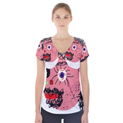 Abstract Face Short Sleeve Front Detail Top by Valentinaart