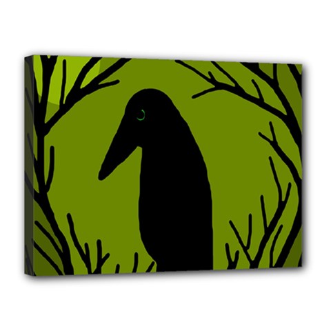 Halloween Raven - Green Canvas 16  X 12  by Valentinaart