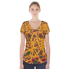 Yellow Neon Chaos Short Sleeve Front Detail Top by Valentinaart