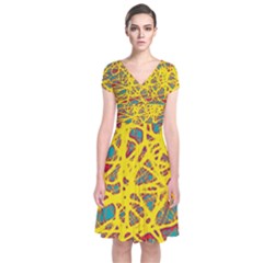 Yellow Neon Short Sleeve Front Wrap Dress by Valentinaart