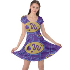 Purple And Yellow Abstraction Cap Sleeve Dresses by Valentinaart