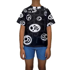 Black And White Crazy Abstraction  Kid s Short Sleeve Swimwear by Valentinaart