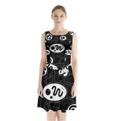 Black And White Crazy Abstraction  Sleeveless Chiffon Waist Tie Dress by Valentinaart