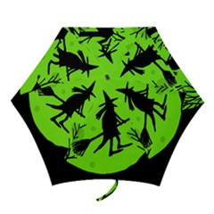 Halloween Witch - Green Moon Mini Folding Umbrellas by Valentinaart